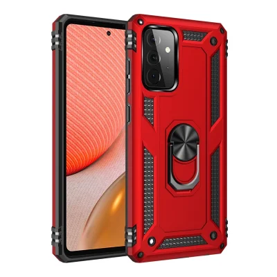 BUĞZ Samsung Galaxy A72 Kılıf Sofya Yüzüklü Silikon Kapak - Kırmızı