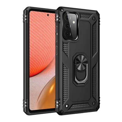 BUĞZ Samsung Galaxy A72 Kılıf Sofya Yüzüklü Silikon Kapak - Siyah