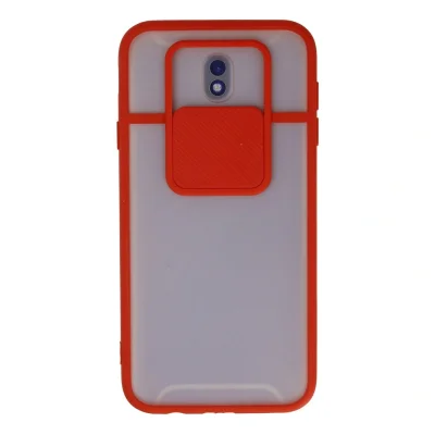 BUĞZ Samsung Galaxy J7 Pro / J730 Kılıf Palm Buzlu Kamera Sürgülü Silikon - Kırmızı