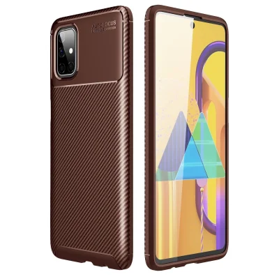 BUĞZ Samsung Galaxy M51 Kılıf Auto Focus Karbon Kapak - Kahverengi
