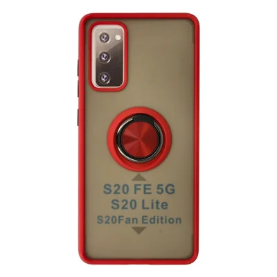 BUĞZ Samsung Galaxy S20 Fe Kılıf Montreal Yüzüklü Silikon Kapak - Kırmızı