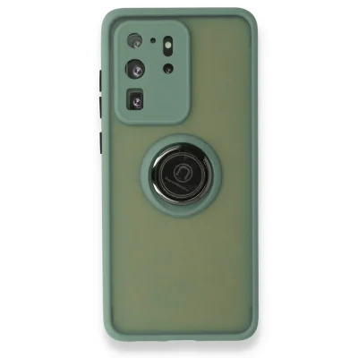 BUĞZ Samsung Galaxy S20 Ultra Kılıf Montreal Yüzüklü Silikon Kapak - Yeşil