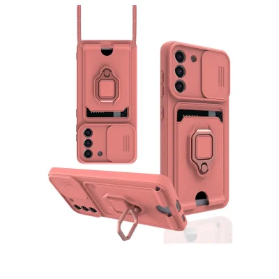 BUĞZ Samsung Galaxy S21 Fe Kılıf Zuma Kartvizitli Yüzüklü Silikon - Pembe