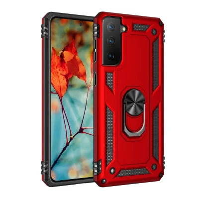 BUĞZ Samsung Galaxy S21 Kılıf Sofya Yüzüklü Silikon Kapak - Kırmızı