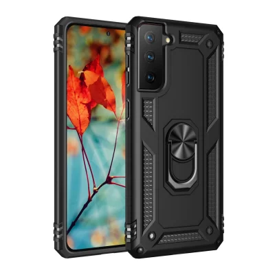 BUĞZ Samsung Galaxy S21 Plus Kılıf Sofya Yüzüklü Silikon Kapak - Siyah