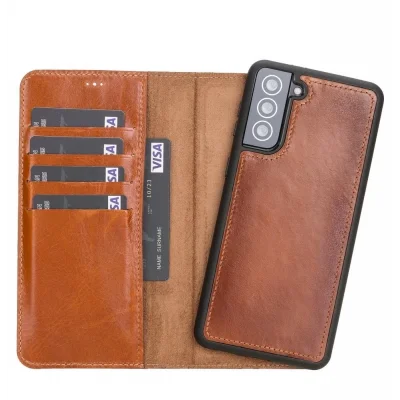  Samsung Galaxy S21 Plus Uyumlu Deri Cüzdanlı Kılıf Rustik Taba