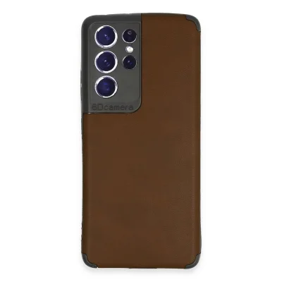 BUĞZ Samsung Galaxy S21 Ultra Kılıf Loop Deri Silikon - Kahverengi