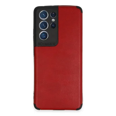 BUĞZ Samsung Galaxy S21 Ultra Kılıf Loop Deri Silikon - Kırmızı
