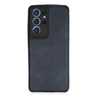 BUĞZ Samsung Galaxy S21 Ultra Kılıf Loop Deri Silikon - Lacivert
