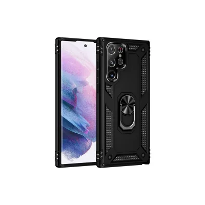 BUĞZ Samsung Galaxy S21 Ultra Kılıf Sofya Yüzüklü Silikon Kapak - Siyah