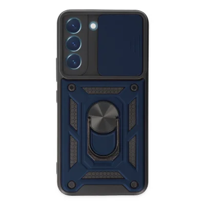 BUĞZ Samsung Galaxy S22 Kılıf Pars Lens Yüzüklü Silikon - Lacivert