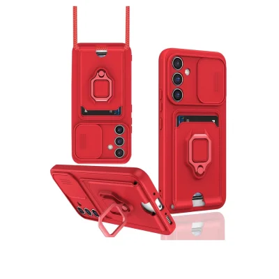 BUĞZ Samsung Galaxy S23 Fe Kılıf Zuma Kartvizitli Yüzüklü Silikon - Kırmızı