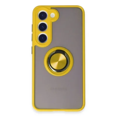 BUĞZ Samsung Galaxy S23 Kılıf Montreal Yüzüklü Silikon Kapak - Sarı