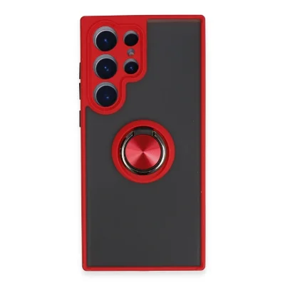 BUĞZ Samsung Galaxy S23 Ultra Kılıf Montreal Yüzüklü Silikon Kapak - Kırmızı