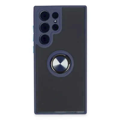 BUĞZ Samsung Galaxy S23 Ultra Kılıf Montreal Yüzüklü Silikon Kapak - Lacivert