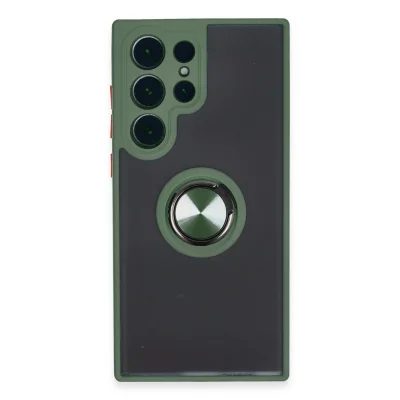 BUĞZ Samsung Galaxy S23 Ultra Kılıf Montreal Yüzüklü Silikon Kapak - Yeşil