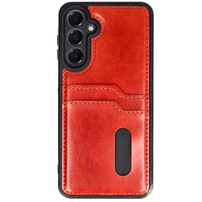 BUĞZ Samsung Galaxy S24 Fe Kılıf Sara Kartvizitli Deri Kılıf - Kırmızı