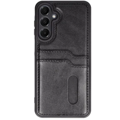 BUĞZ Samsung Galaxy S24 Fe Kılıf Sara Kartvizitli Deri Kılıf - Siyah