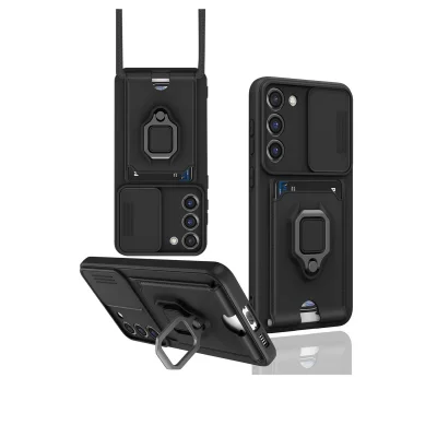 BUĞZ Samsung Galaxy S24 Plus Kılıf Zuma Kartvizitli Yüzüklü Silikon - Siyah