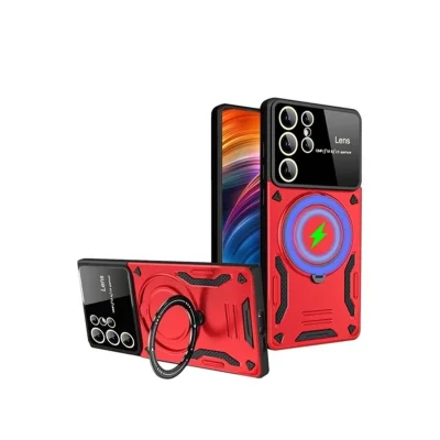 BUĞZ Samsung Galaxy S24 Ultra Kılıf Joy Lens Standlı Kapak - Kırmızı