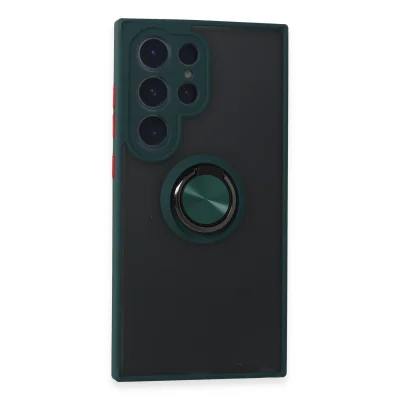 BUĞZ Samsung Galaxy S24 Ultra Kılıf Montreal Yüzüklü Silikon Kapak - Yeşil