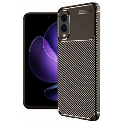 BUĞZ Samsung Galaxy S25 Edge Kılıf Auto Focus Karbon Kapak - Kahverengi