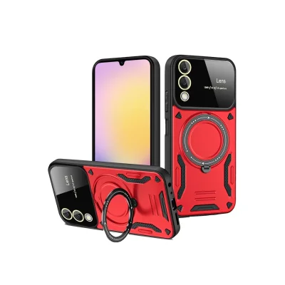 BUĞZ Samsung Galaxy S25 Edge Kılıf Joy Lens Standlı Kapak - Kırmızı