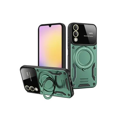 BUĞZ Samsung Galaxy S25 Edge Kılıf Joy Lens Standlı Kapak - Koyu Yeşil