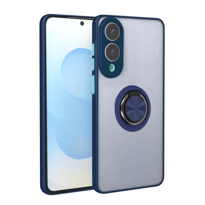 BUĞZ Samsung Galaxy S25 Edge Kılıf Montreal Yüzüklü Silikon Kapak - Lacivert