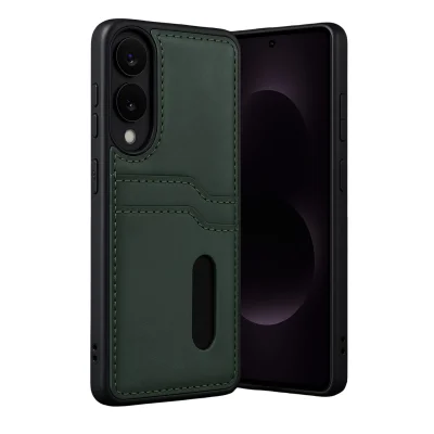 BUĞZ Samsung Galaxy S25 Edge Sara Kartvizitli Deri Kılıf - Koyu Yeşil