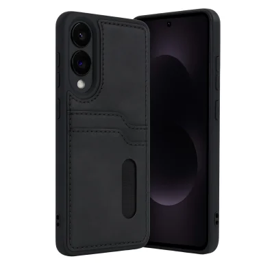 BUĞZ Samsung Galaxy S25 Edge Sara Kartvizitli Deri Kılıf - Siyah