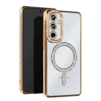 BUĞZ Samsung Galaxy S25 Kılıf Joke Simli Magneticsafe Kılıf - Gold