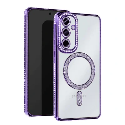 BUĞZ Samsung Galaxy S25 Plus Kılıf Joke Simli Magneticsafe Kılıf - Derin Mor