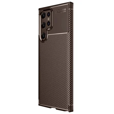 BUĞZ Samsung Galaxy S25 Ultra Kılıf Auto Focus Karbon Kapak - Kahverengi