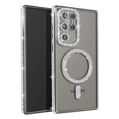 BUĞZ Samsung Galaxy S25 Ultra Kılıf Joke Simli Magneticsafe Kılıf - Gümüş