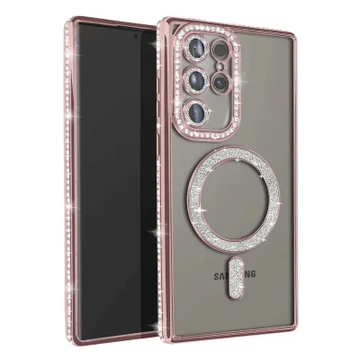 BUĞZ Samsung Galaxy S25 Ultra Kılıf Joke Simli Magneticsafe Kılıf - Pembe