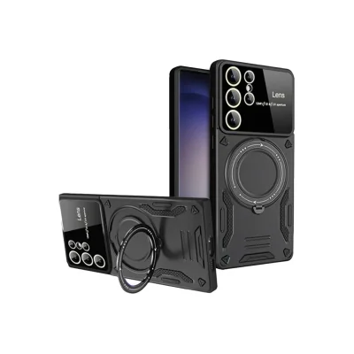 BUĞZ Samsung Galaxy S25 Ultra Kılıf Joy Lens Standlı Kapak - Siyah