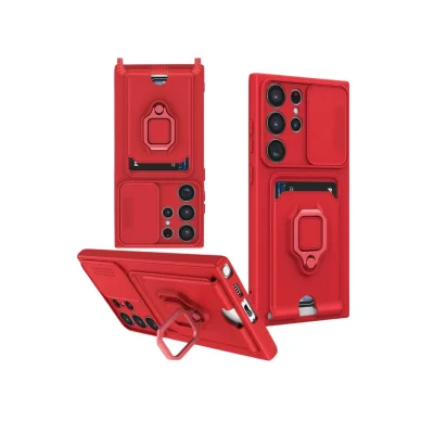 BUĞZ Samsung Galaxy S25 Ultra Kılıf Zuma Kartvizitli Yüzüklü Silikon - Kırmızı