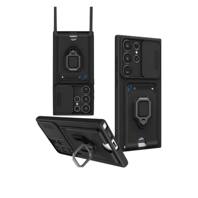 BUĞZ Samsung Galaxy S25 Ultra Kılıf Zuma Kartvizitli Yüzüklü Silikon - Siyah