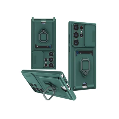 BUĞZ Samsung Galaxy S25 Ultra Kılıf Zuma Kartvizitli Yüzüklü Silikon - Yeşil