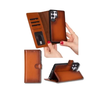  Samsung Galaxy S25 Ultra uyumlu, Hakiki Deri, El Yapımı, Cüzdanlı Kılıf, Gölgeli Taba