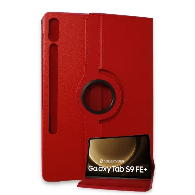 BUĞZ Samsung Galaxy X610 Tab S9 Fe Plus 12.4 Kılıf 360 Tablet Deri Kılıf - Kırmızı