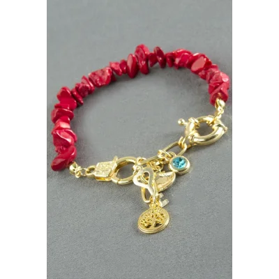 BUĞZ Şans Figürlü Mercan Kırık Doğaltaş Bileklik