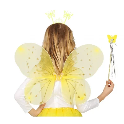  Sarı Kelebek Erkek-Kız Seti – 50 cm Kelebek Kanadı, Taç ve Asa