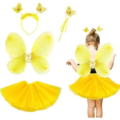  Sarı Kelebek Kostümü Çocuk 4 Parça Set