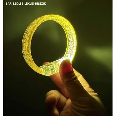 BUĞZ Sarı Led Işıklı Baskı Yapılabilen Pilli Bileklik Bilezik 1,5 cm Genişlik