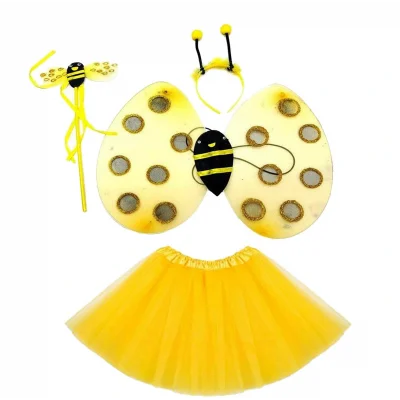 BUĞZ Sarı Renk Arı Kostüm Seti - Tütü, Kanat, Taç, Asa