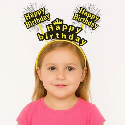 BUĞZ Sarı Renk Işıltılı Yazılı Doğum Günü Parti Tacı