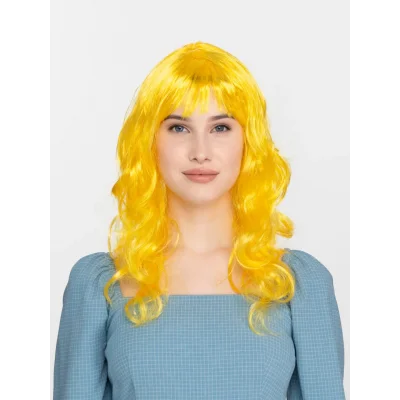  Sarı Renk Uzun Dalgalı Parti Peruğu