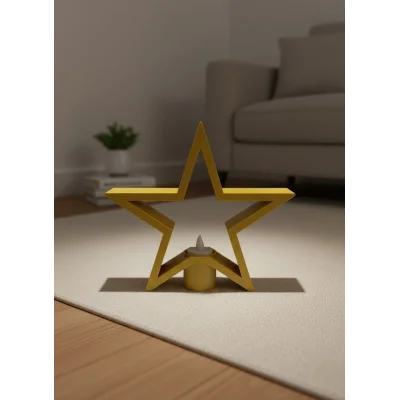 BUĞZ Sarı Yıldız Mumluk Modern Salon ve Raf Dekoru
